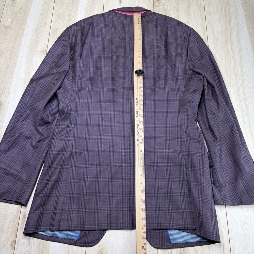 The Trunk Club Custom Twill Wool Mini-Windowpane Plaid Blazer Mens 40R Burgundy